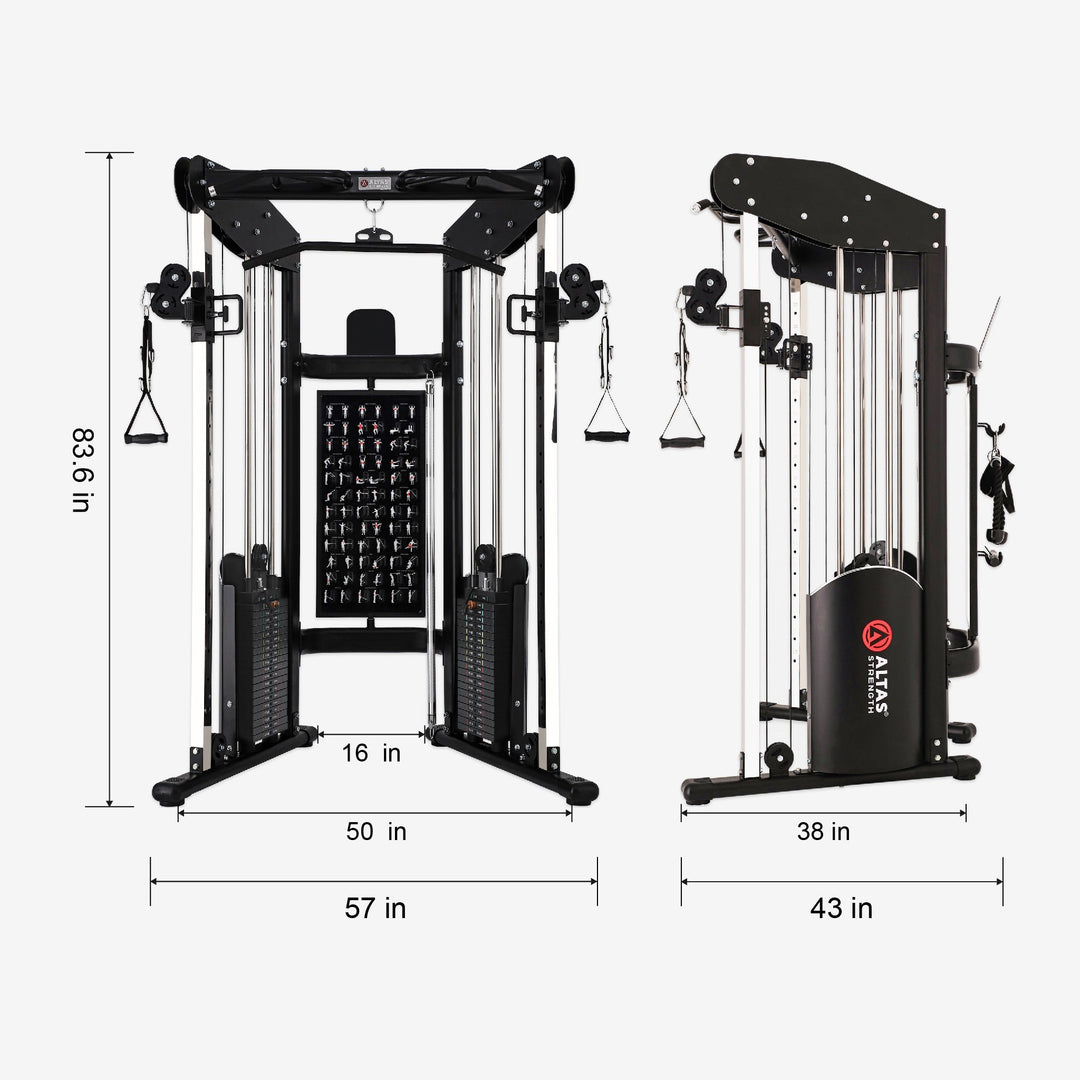 Gym equipment with dimensions labeled on a white background