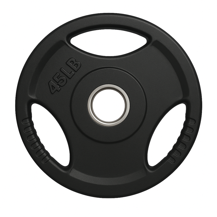 X-RIVAL 45LB Rubber Grip Olympic Plate for secure weight lifting and strength training in gym settings.