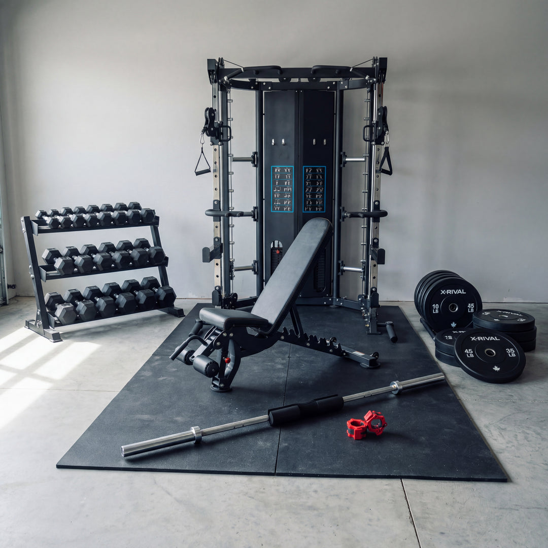Commercial Smith Machine Full Gym Package with 5–50lb Dumbbells & Rack – X-Rival XRSF17 Set