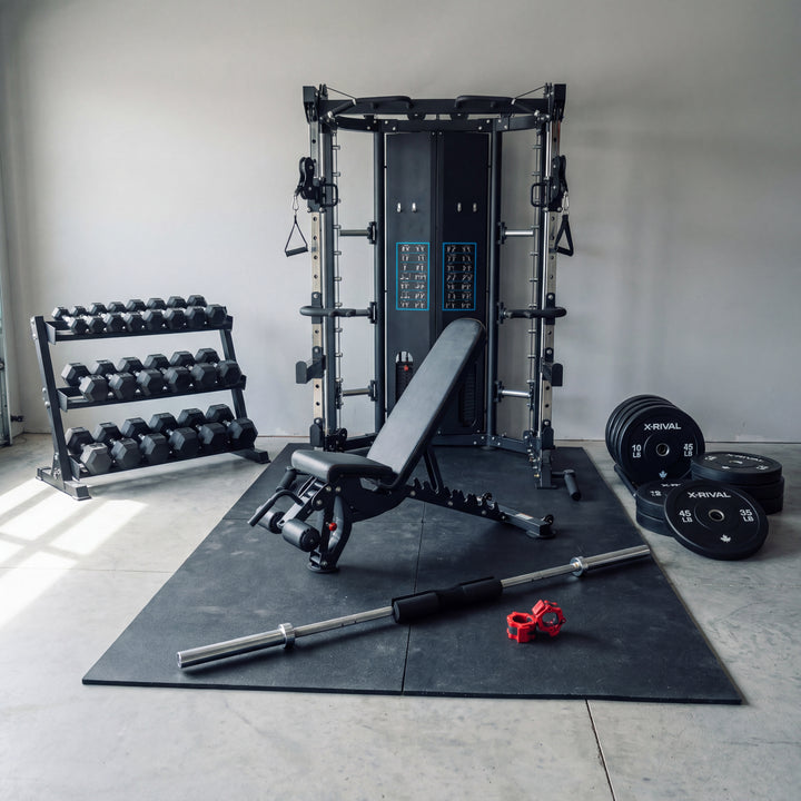 Commercial Smith Machine Full Gym Package with 5–50lb Dumbbells & Rack – X-Rival XRSF17 Set