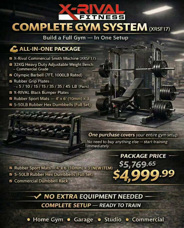 Commercial Smith Machine Full Gym Package with 5–50lb Dumbbells & Rack – X-Rival XRSF17 Set