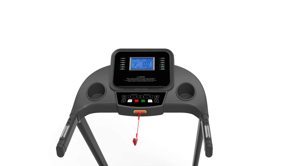 X-RIVAL Treadmill K7422 display panel showing speed, distance, and workout programs for fitness enthusiasts.