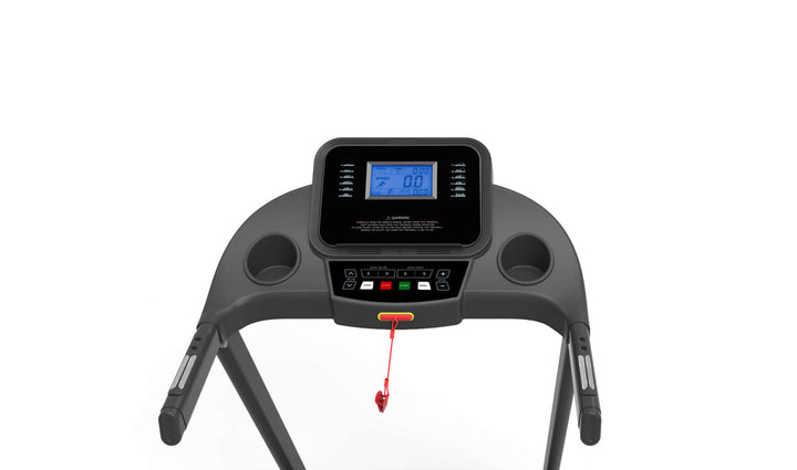 X-RIVAL Treadmill K7422 display panel showing speed, distance, and workout programs for fitness enthusiasts.
